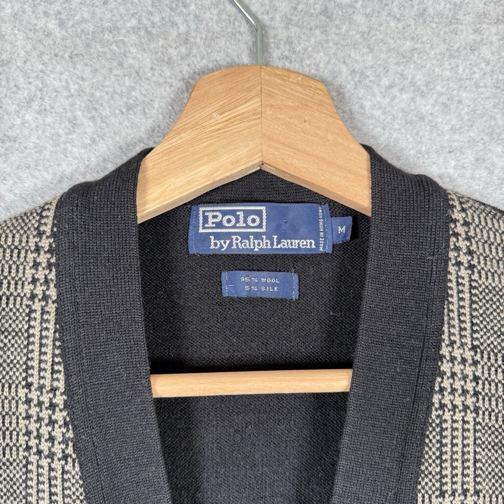 Vintage 90s Polo Ralph Lauren Houndstooth Wool Silk Sweater Vest Cardigan Mens M - Picture 6 of 6